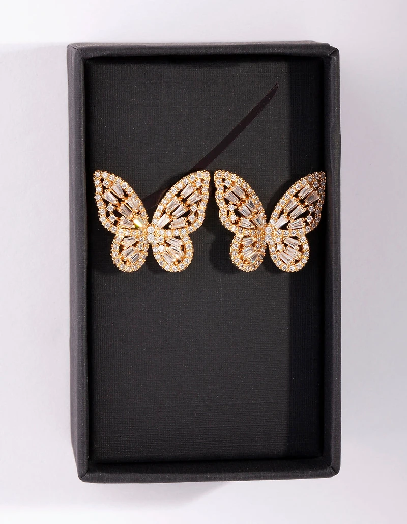 Boucles d’oreilles à clous papillon en diamant en or simulant le diamant