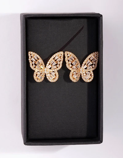Boucles d’oreilles à clous papillon en diamant en or simulant le diamant