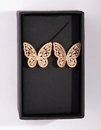 Boucles d’oreilles à clous papillon en diamant en or simulant le diamant