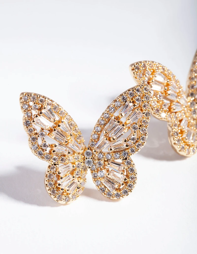 Boucles d’oreilles à clous papillon en diamant en or simulant le diamant