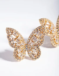 Boucles d’oreilles à clous papillon en diamant en or simulant le diamant