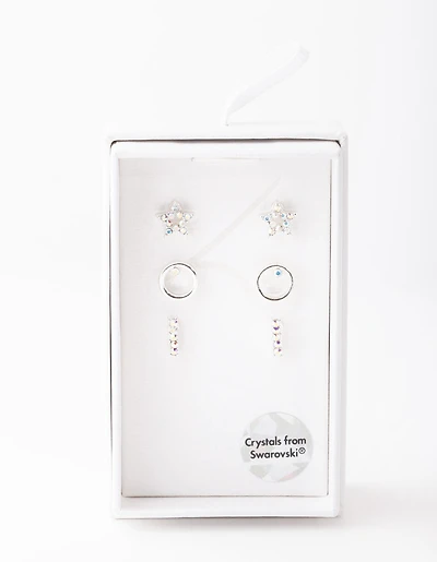 Diamond Simulant Silver Star Stud Earring Pack