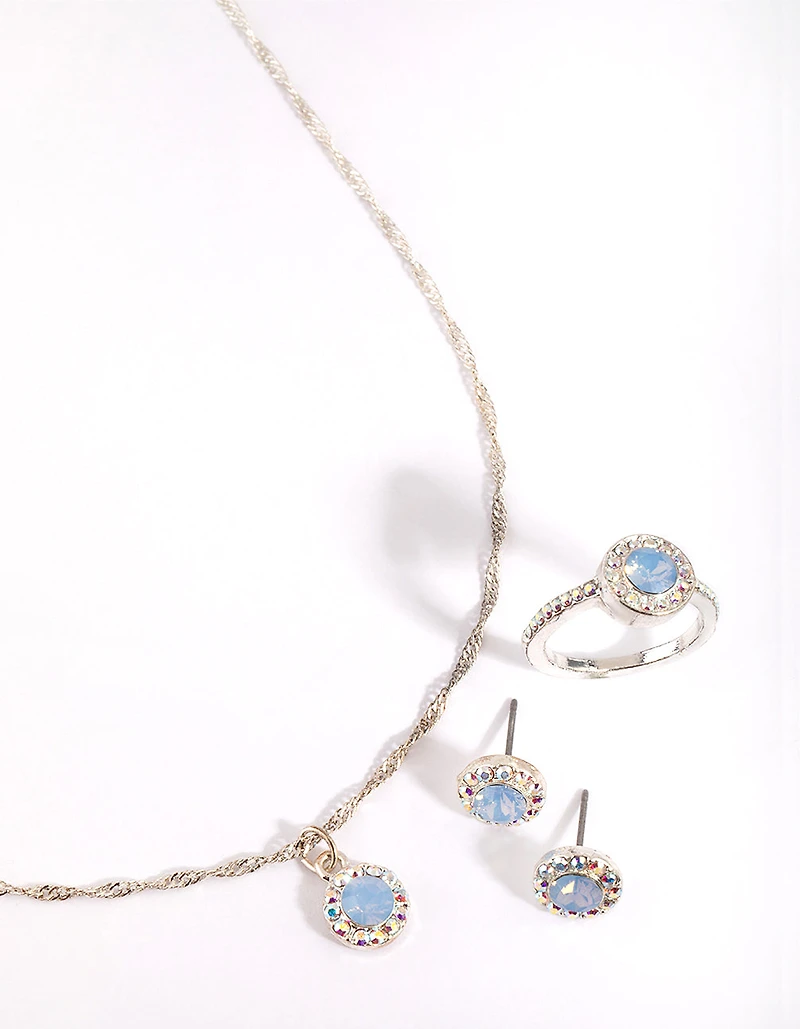 Silver & Blue Diamond Simulant Jewellery Set