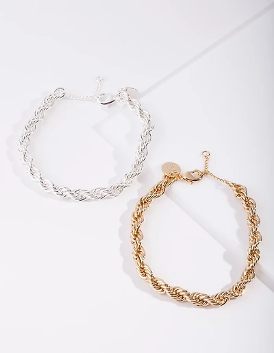 Mixed Metal Plated Bracelet Set