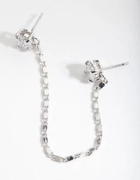 Silver Fancy Chain Double Stud Earrings