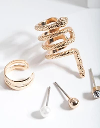 Gold Textured Snake Ear Stack 6-Pack