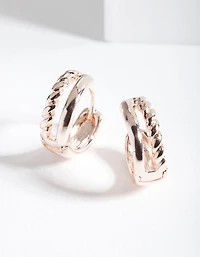 Rose Gold Twisted Huggie Hoop Earrings