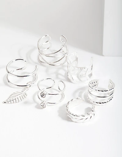 Silver Mixed Leaf Ear Cuff 6-Pack
