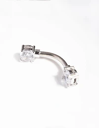 Titanium Double Cubic Zirconia Belly Bar