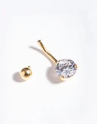 Gold Titanium Classic Diamante Belly Bar