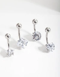 Surgical Steel Cubic Zirconia Belly Bar 4-Pack