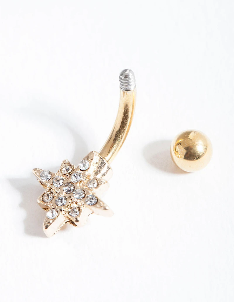 Gold Starburst Surgical Steel Belly Bar