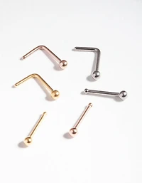 Mixed Metal Surgical Steel Nose Bar 6-Pack