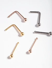 Mixed Metal Surgical Steel Nose Bar 6-Pack