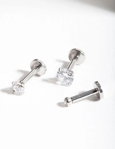 Surgical Steel Cubic Zirconia Flat Back Trio Pack