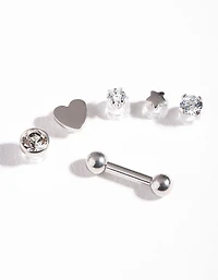 Surgical Steel Cubic Zirconia Heart Barbell 6-Pack
