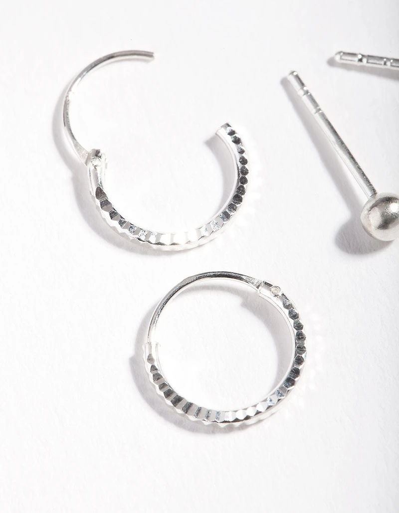 Pack de boucles d’oreilles en arc à boutons texturés en argent sterling