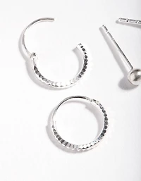 Pack de boucles d’oreilles en arc à boutons texturés en argent sterling