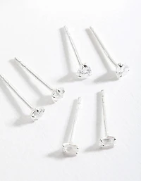 Sterling Silver Mini Cubic Zirconia Stud Earring Pack