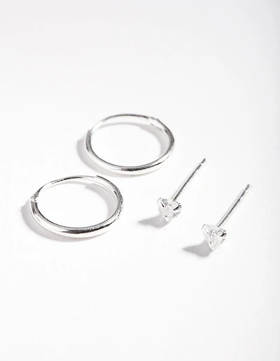 Sterling Silver Cubic Zirconia Heart Earring Pack