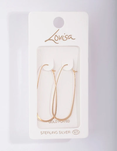 Gold Plated Sterling Silver Long Oval Drop Earrings