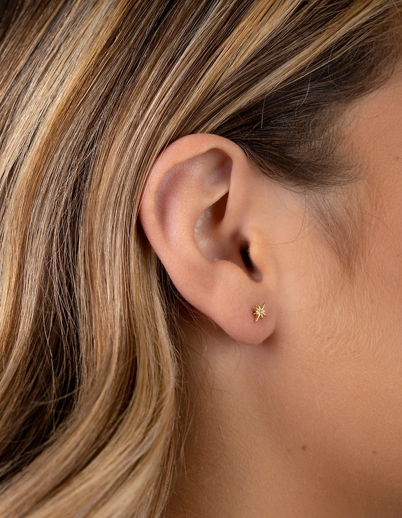 Gold Plated Sterling Silver Cubic Zirconia Starburst Earrings