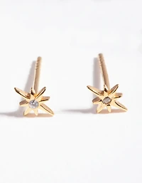 Gold Plated Sterling Silver Cubic Zirconia Starburst Earrings