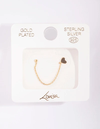 Gold Plated Sterling Silver Heart Chain Double Stud Earring