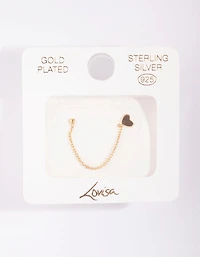 Gold Plated Sterling Silver Heart Chain Double Stud Earring