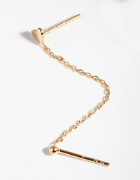 Gold Plated Sterling Silver Heart Chain Double Stud Earring