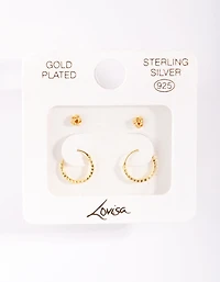 Gold Plated Sterling Silver Knot Stud Hoop Earring Pack