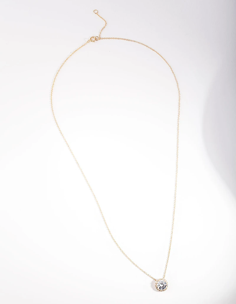 Gold Plated Sterling Silver 6mm Cubic Zirconia Halo Necklace