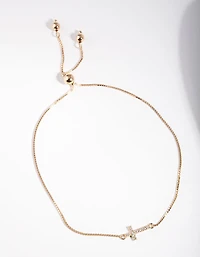 Gold Plated Sterling Silver Cubic Zirconia Cross Toggle Bracelet