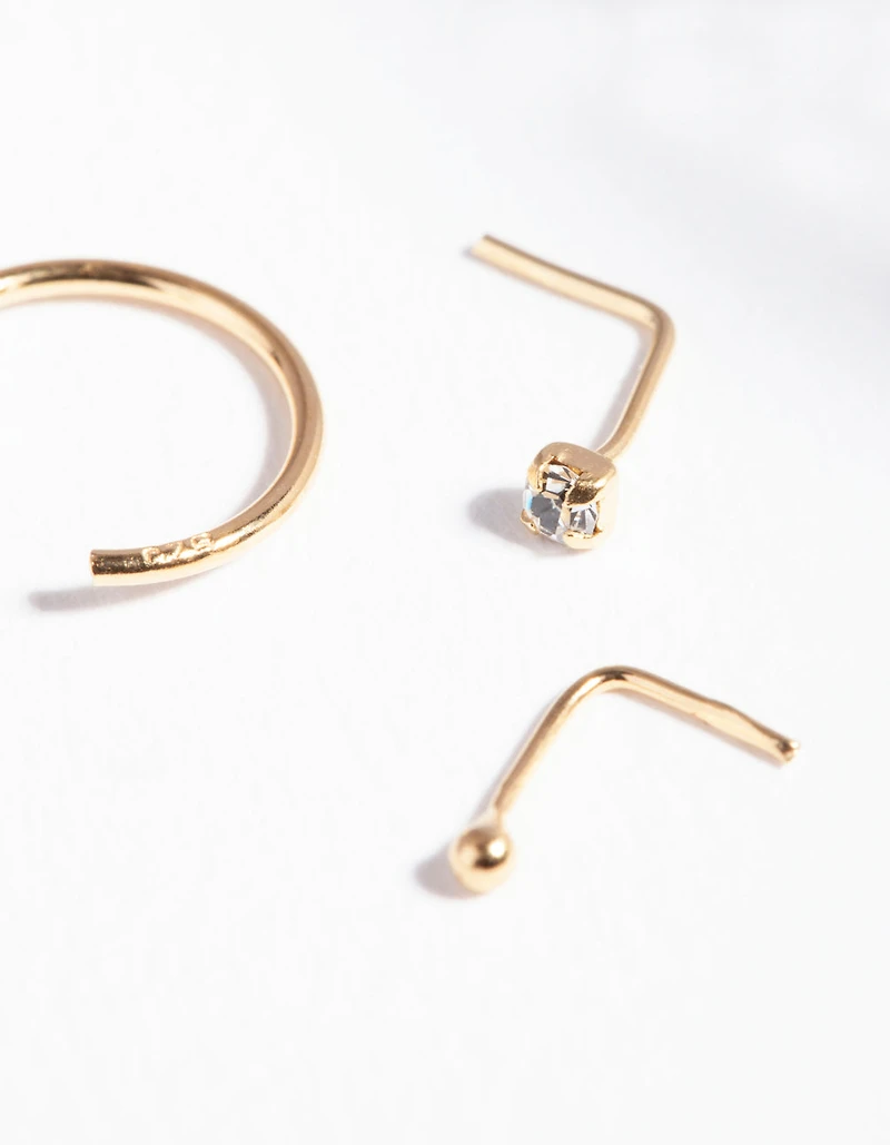 Gold Plated Sterling Silver Nose Hook Stud Pack