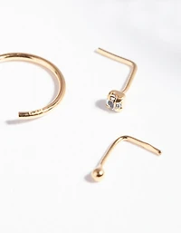 Gold Plated Sterling Silver Nose Hook Stud Pack