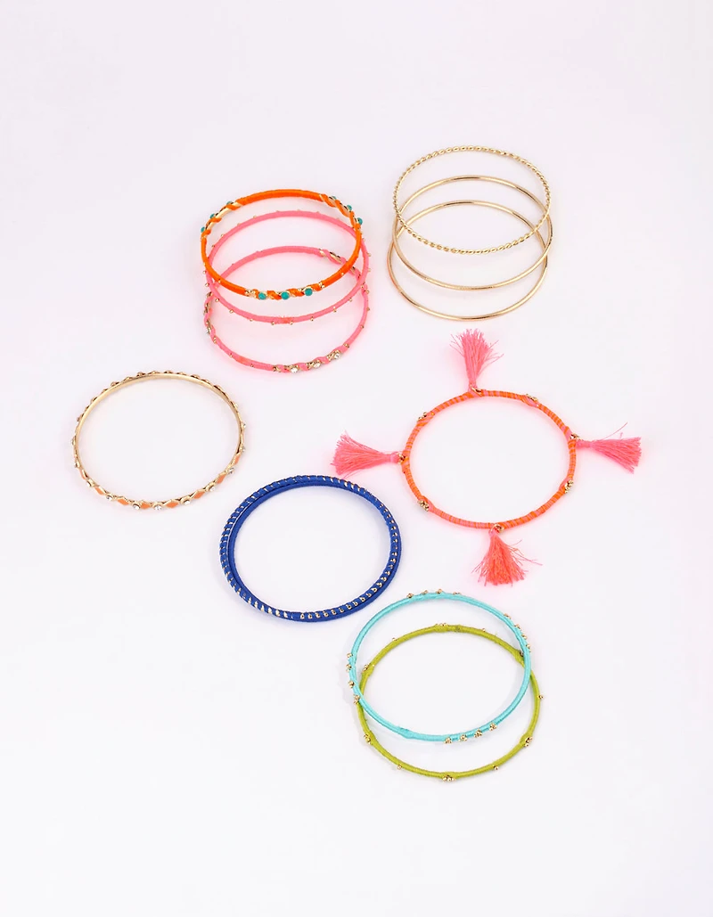 Gold Bright Tassel Bangle Pack