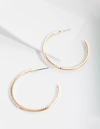 Gold Thin Pearl Hoop Earrings