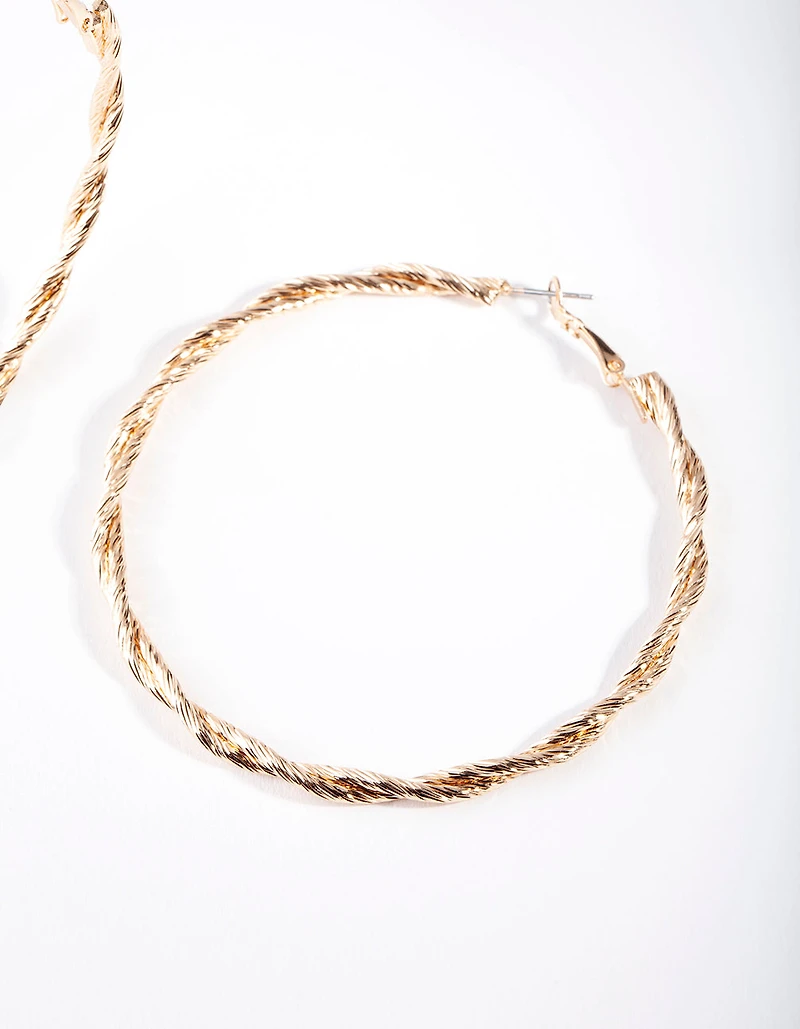 Gold Large Double Twisted Hoop Earrings