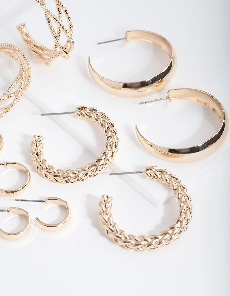 Gold Multi Twist Hoop Earring 6-Pack