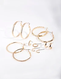 Gold Etched Twist Hoop Earring 6-Pack