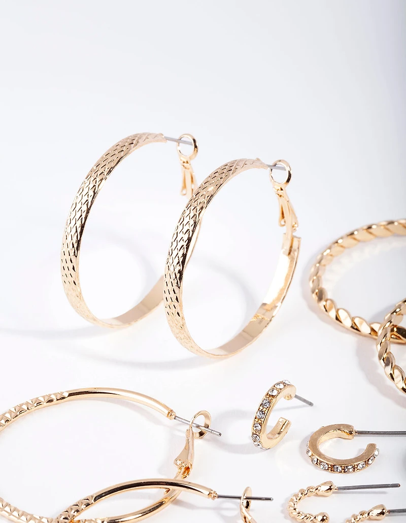 Gold Etched Twist Hoop Earring 6-Pack