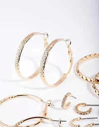 Gold Etched Twist Hoop Earring 6-Pack