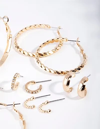 Gold Etched Twist Hoop Earring 6-Pack