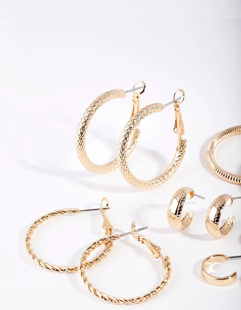 Gold Multi Textured Hoop Earring 6-Pack