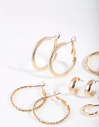 Gold Multi Textured Hoop Earring 6-Pack