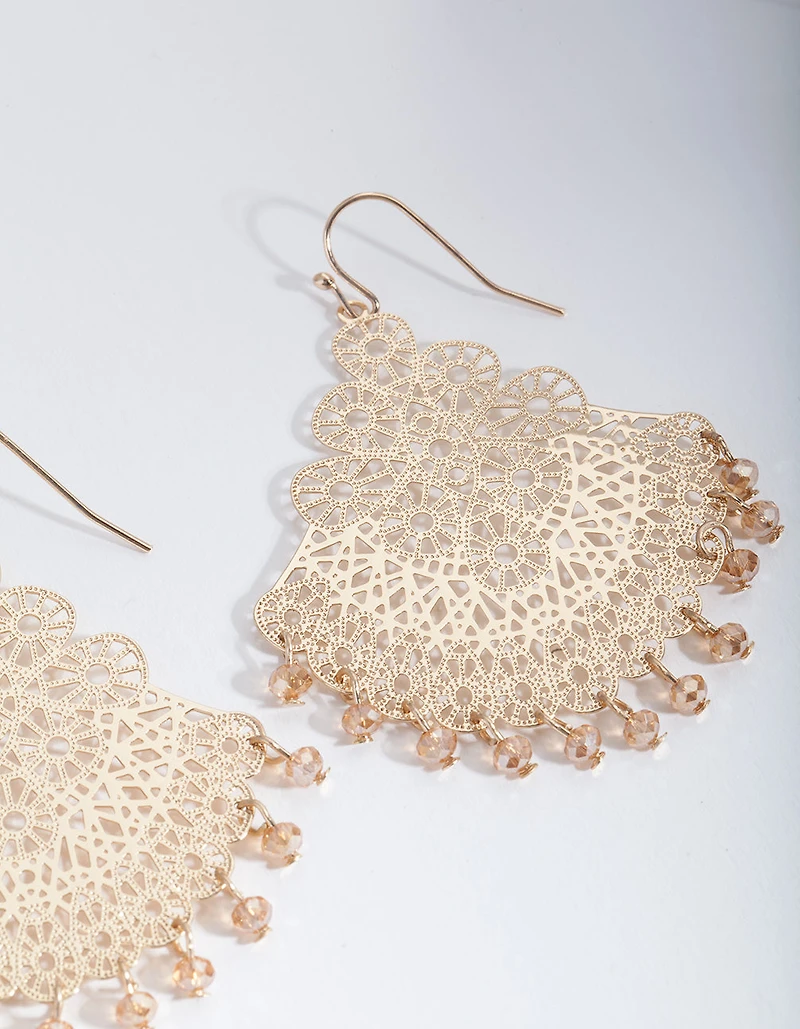 Gold Filigree Chandelier Fan Drop Earrings