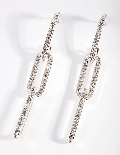 Silver Diamante Chain Link Drop Earrings
