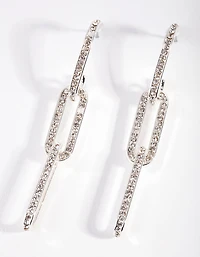 Silver Diamante Chain Link Drop Earrings