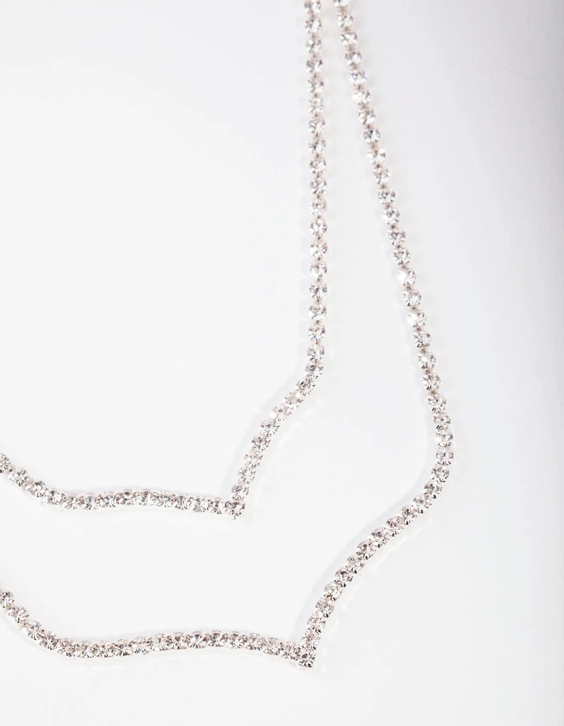 Silver Diamante Double Row Point Necklace