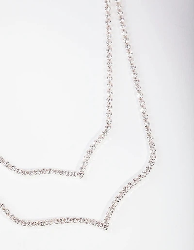 Silver Diamante Double Row Point Necklace